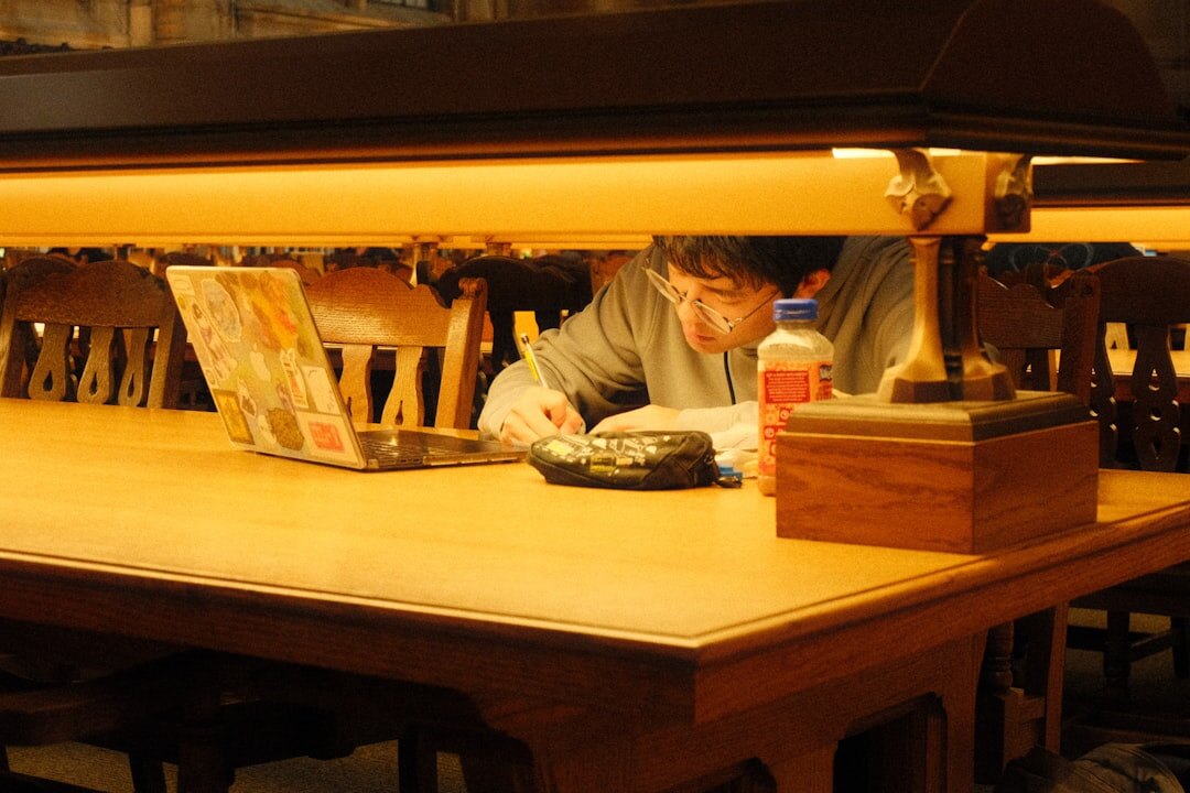 mystery author at desk